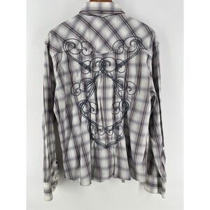 Fender‎ Custom Shop Western Shirt Mens XL Pearl Snap Plaid Rock & Roll Religion